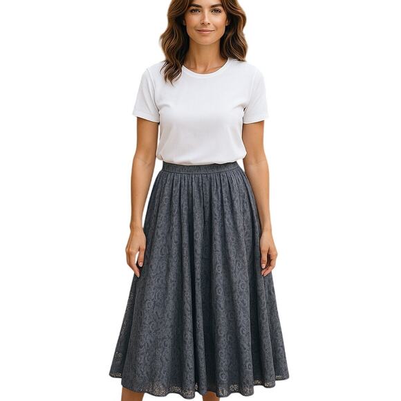 SOLO Midi Skirt Womens 12 Black Lace Whimsy Goth Romantic Capsule Minimalist - Picture 13 of 13